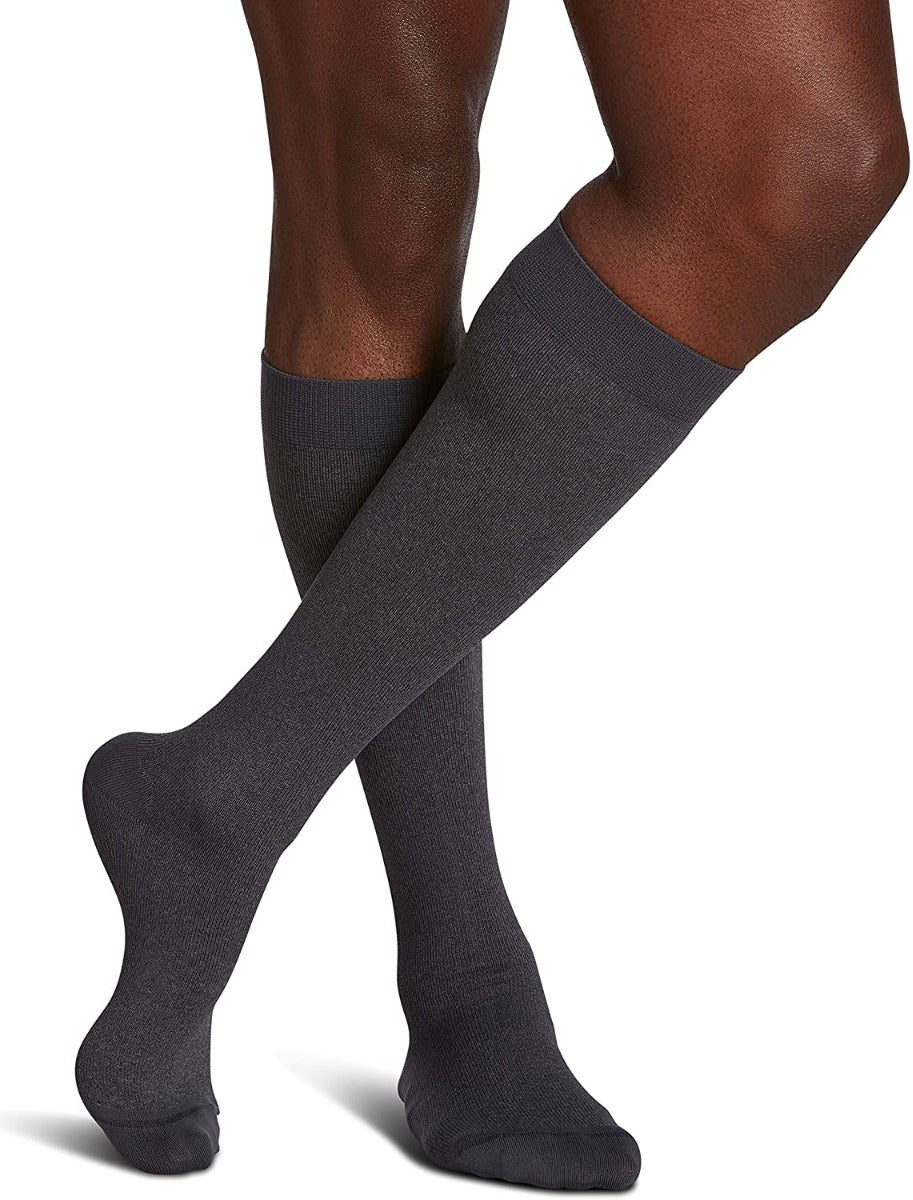 SIGVARIS Men's Microfiber Patterns 183 Calf High Compression Socks 15-20mmHg, Size C, Graphite Heather